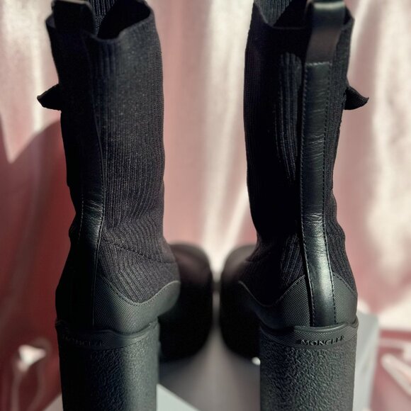 Moncler Splora Pocket Black Sock Bootie Fashion Chunky Block Platform Heel Boots - Picture 5 of 11